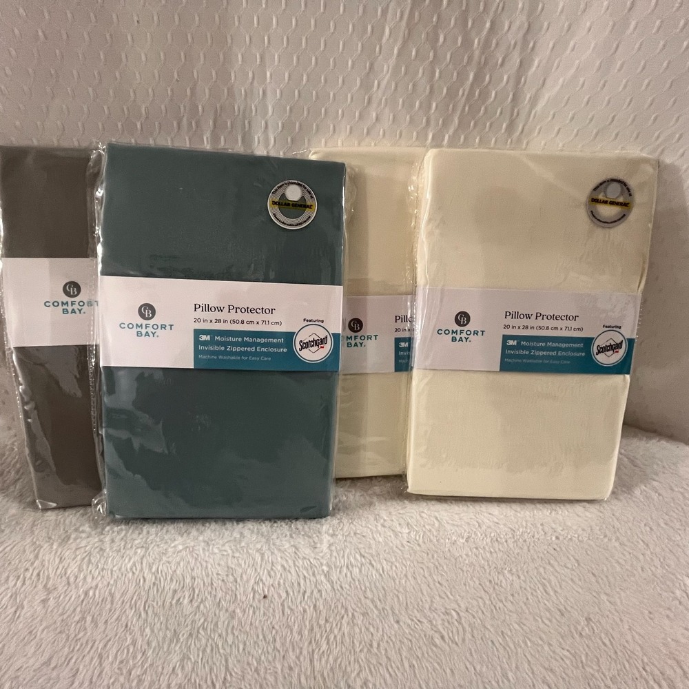 Lot of 4 Comfort Bay Pillow Protectors Invisible Zipper Moisture Control 20"x28"